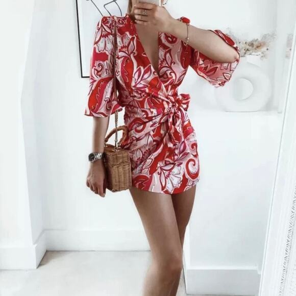 Zara Women's Carla Paisley Floral Wrap Dress Large Pink Bloggers Favorite - Picture 15 of 16